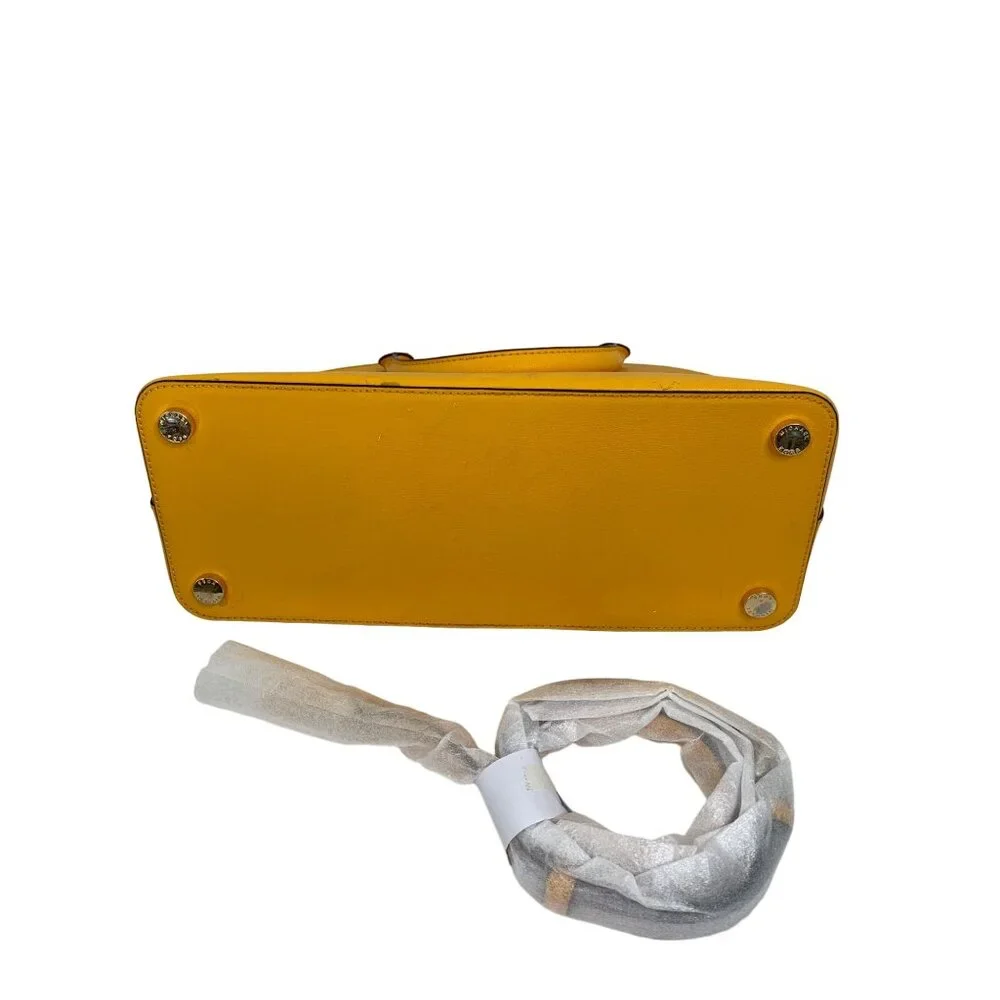 Michael Kors Yellow Leather Bowler Dome Bag Large Emmy Tote Crossbody Bag - Picture 7 of 8